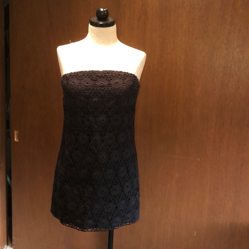 Black lace strapless dress